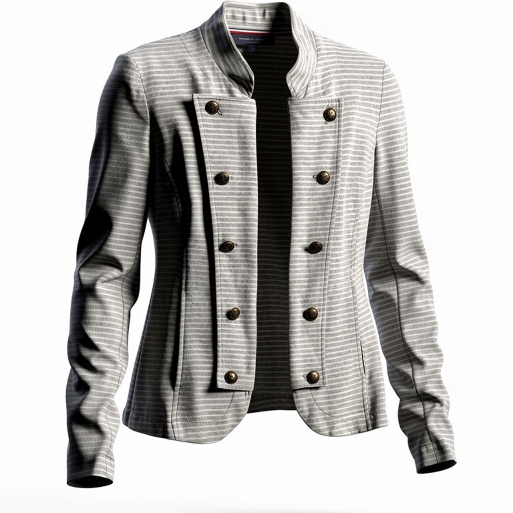 Tommy Hilfiger White & Gray Striped Blazer business casual….medium